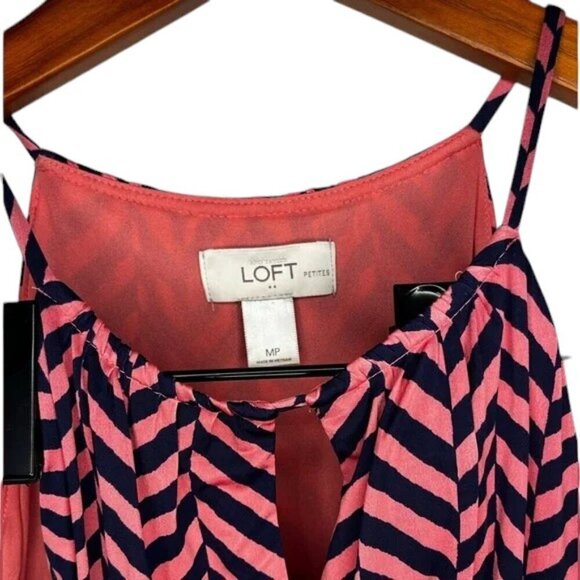 Loft Dress Maxi Pink and Navy Chevron Women’s Size M Petite - Picture 4 of 5